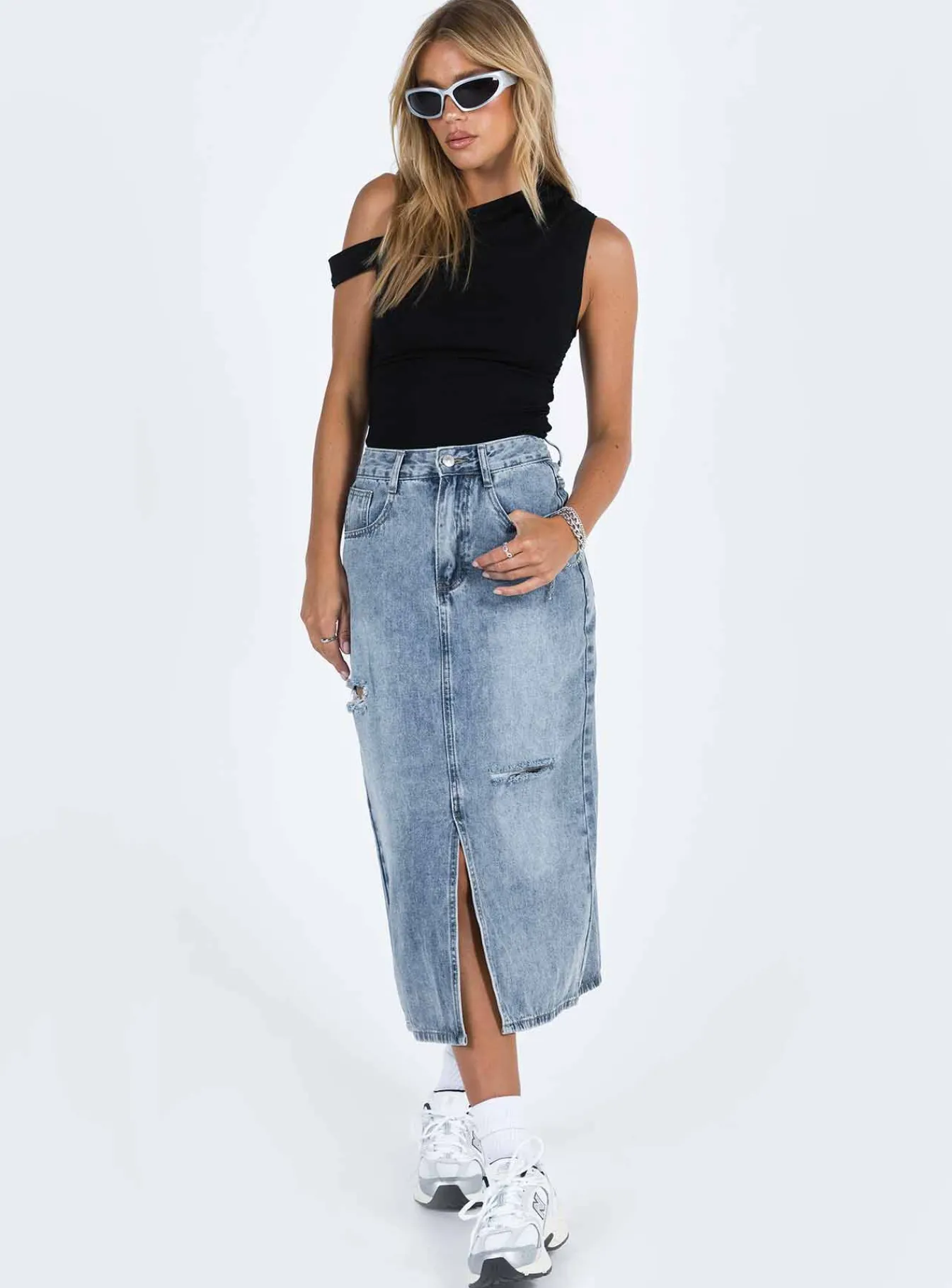 Princess Polly Belsie Midi Skirt Light Wash Denim Discount