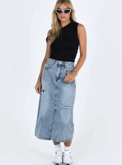 Princess Polly Belsie Midi Skirt Light Wash Denim Discount