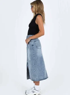 Princess Polly Belsie Midi Skirt Light Wash Denim Discount