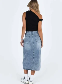 Princess Polly Belsie Midi Skirt Light Wash Denim Discount