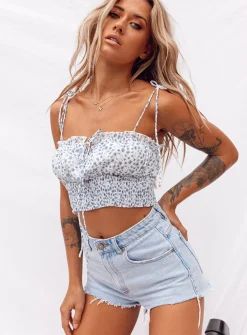 Princess Polly Benita Top White/Blue Best Sale