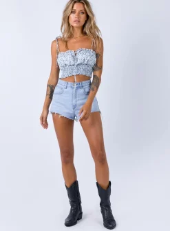 Princess Polly Benita Top White/Blue Best Sale