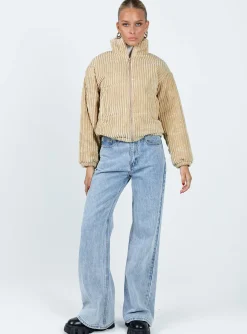 Princess Polly Benli Cord Puffer Jacket  Beige Flash Sale