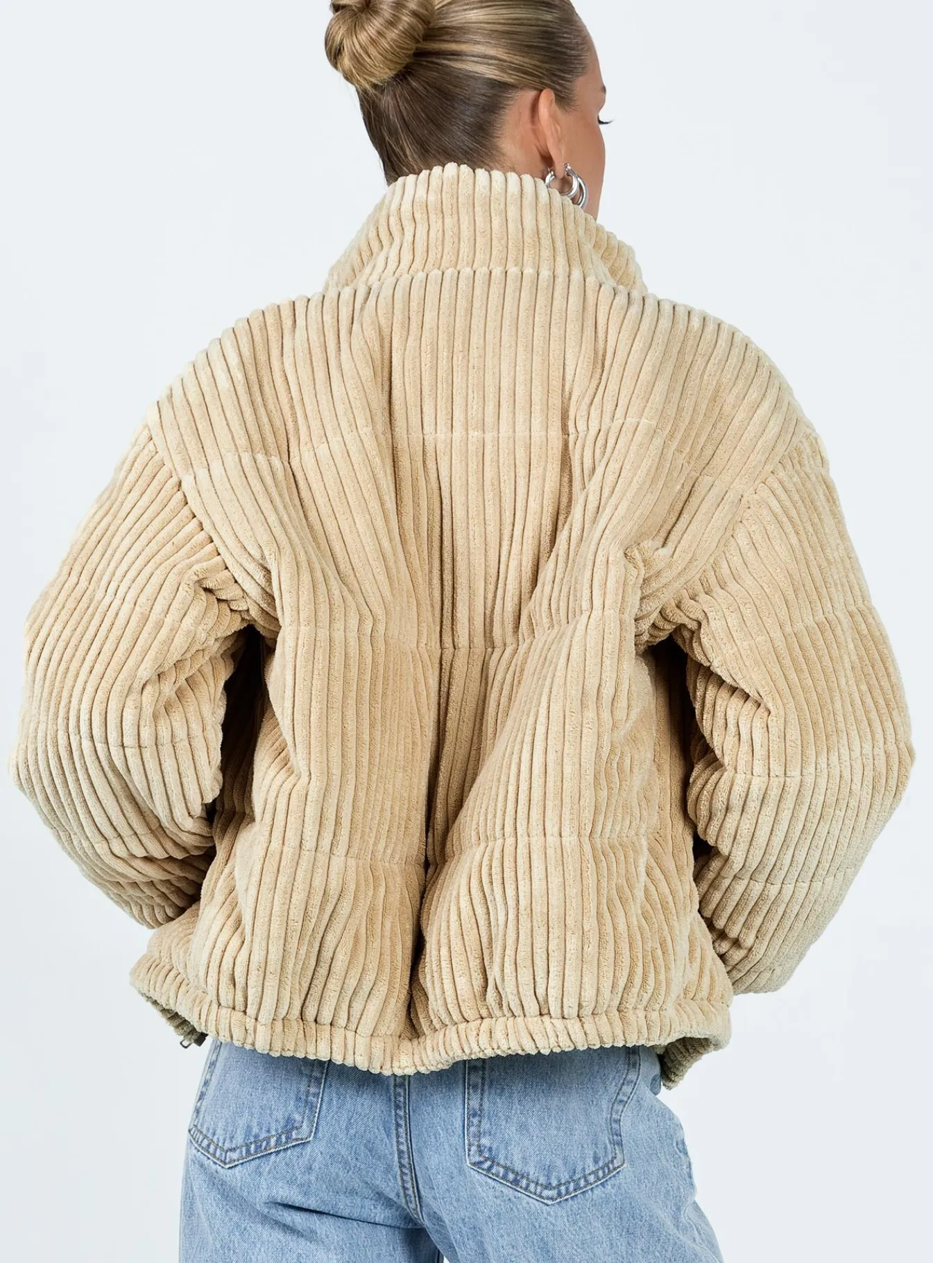 Princess Polly Benli Cord Puffer Jacket Beige Flash Sale