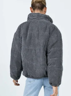 Princess Polly Benli Cord Puffer Jacket  Slate Fashion