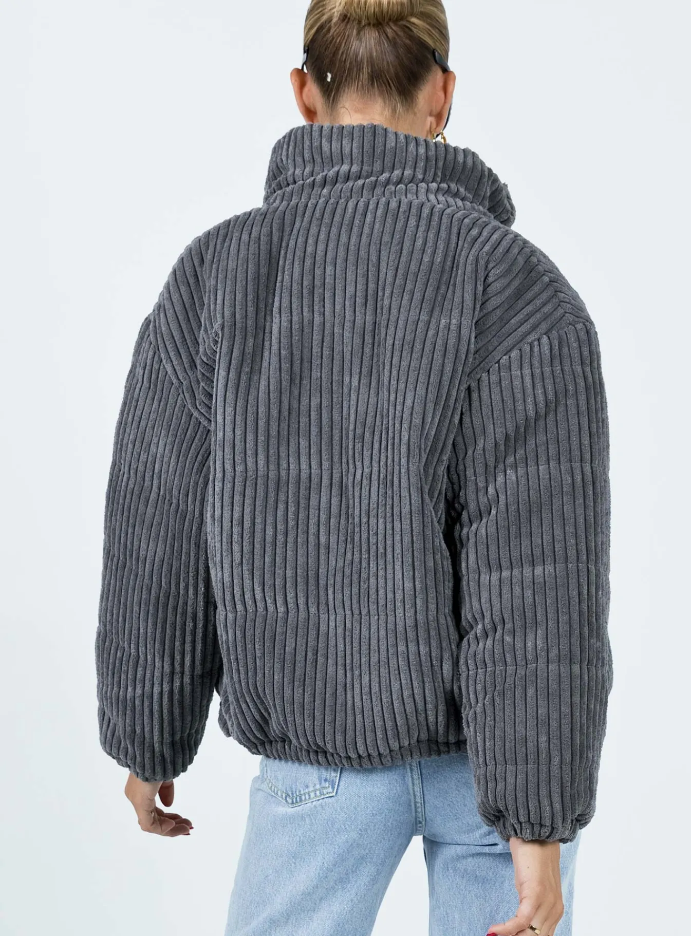 Princess Polly Benli Cord Puffer Jacket  Slate Fashion