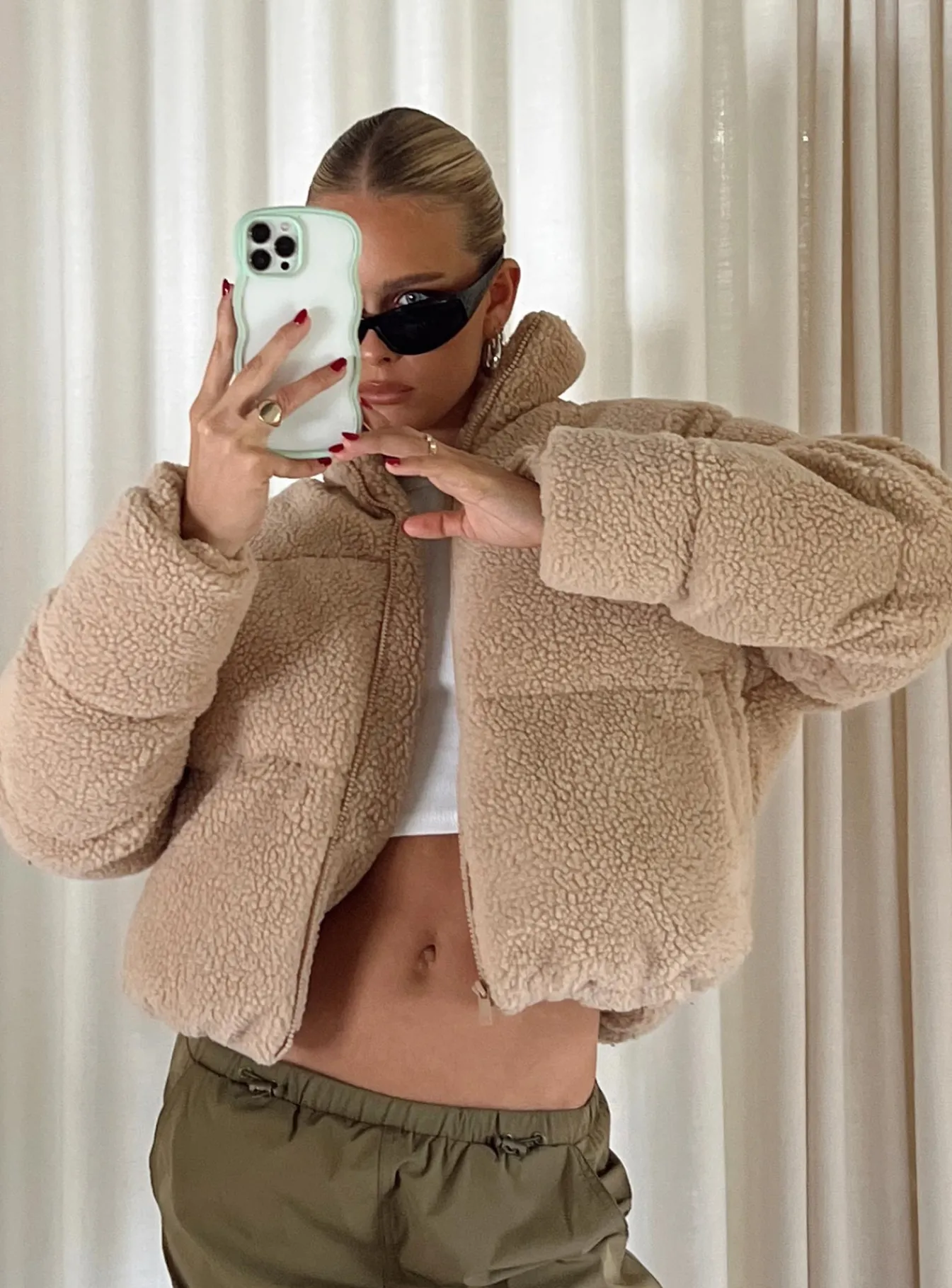 Princess Polly Bennie Teddy Puffer Jacket Beige Cheap