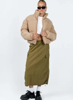 Princess Polly Bennie Teddy Puffer Jacket Beige Cheap