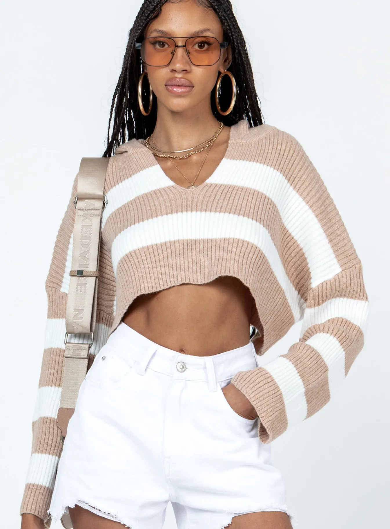 Princess Polly Benson Cropped Sweater Beige/White Online