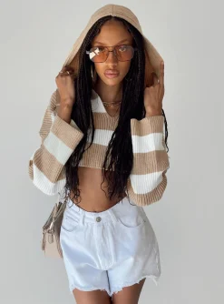 Princess Polly Benson Cropped Sweater Beige/White Online