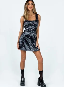 Princess Polly Berlin Satin Mini Dress  Black Floral Store