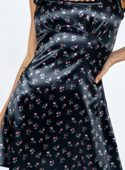 Princess Polly Berlin Satin Mini Dress  Black Floral Store