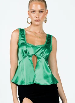 Princess Polly Berlin Satin Top  Green New