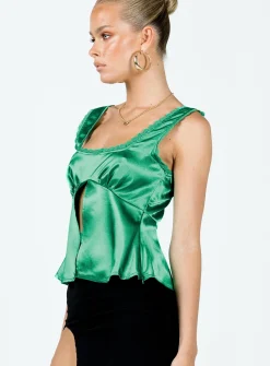 Princess Polly Berlin Satin Top  Green New
