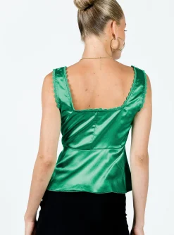 Princess Polly Berlin Satin Top  Green New