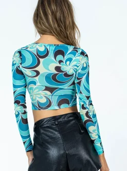 Princess Polly Bestwick Long Sleeve Top Teal Floral Green Sale