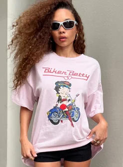 Princess Polly Betty Boop Oversized Biker Tee  Pink Shop
