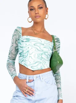 Princess Polly Beverly Long Sleeve Top/ White   Green Flash Sale
