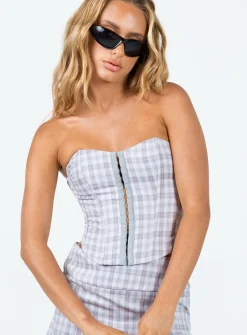 Princess Polly Bladini Corset Top  Grey Check Shop