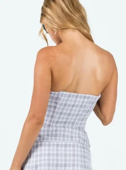 Princess Polly Bladini Corset Top  Grey Check Shop