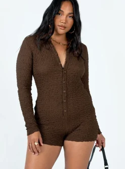 Princess Polly Blanford Romper  Brown Outlet