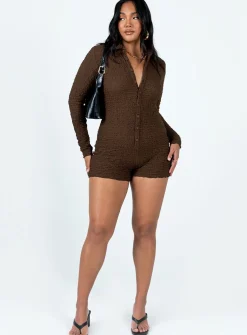 Princess Polly Blanford Romper  Brown Outlet