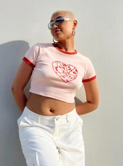 Princess Polly Bob Marley One Love One Heart Cropped Tee  Pink Sale