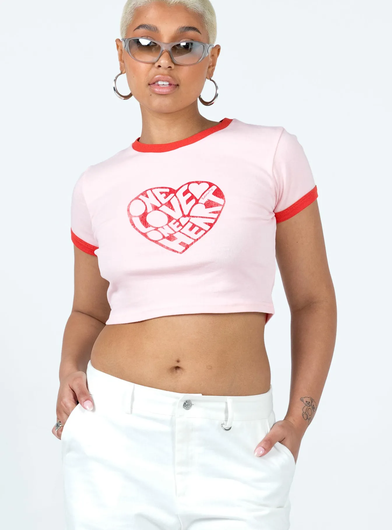 Princess Polly Bob Marley One Love One Heart Cropped Tee Pink Sale