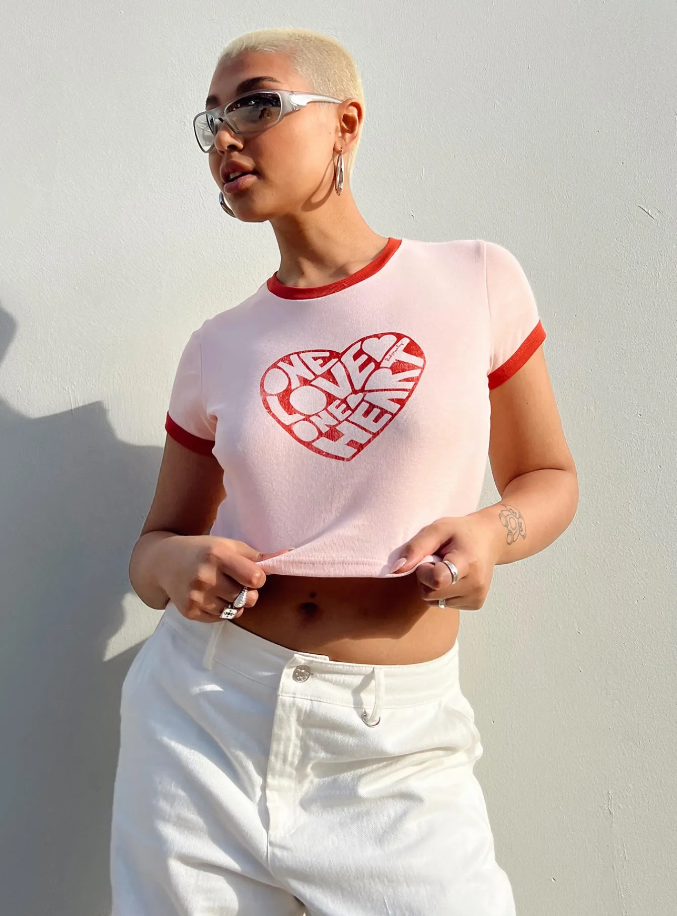 Princess Polly Bob Marley One Love One Heart Cropped Tee Pink Sale