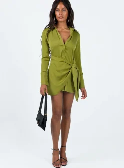 Princess Polly Bodeni Long Sleeve Mini Dress  Green Outlet