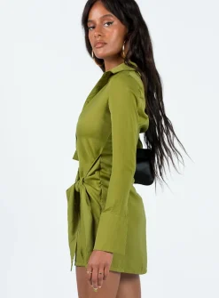 Princess Polly Bodeni Long Sleeve Mini Dress  Green Outlet