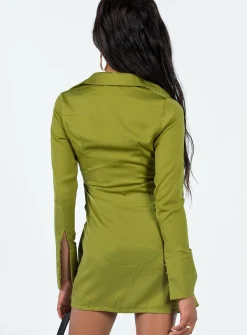Princess Polly Bodeni Long Sleeve Mini Dress  Green Outlet