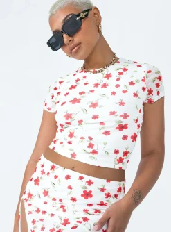 Princess Polly Bold Move Top  White Floral Clearance