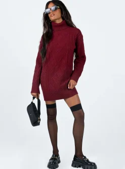 Princess Polly Bonington Sweater Dress  Burgundy Store