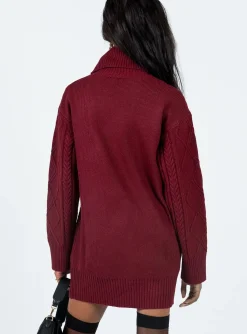 Princess Polly Bonington Sweater Dress  Burgundy Store