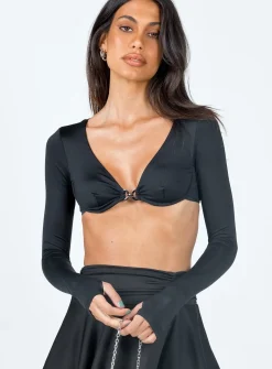Princess Polly Bonita Long Sleeve Crop Top  Black Cheap