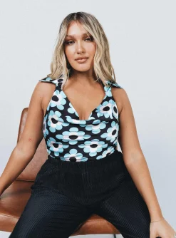 Princess Polly Botanic Sky Halter Top  Blue Clearance