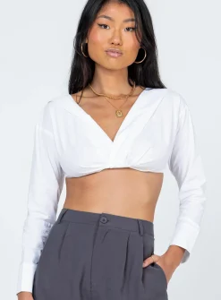 Princess Polly Botany Long Sleeve Top  White Cheap
