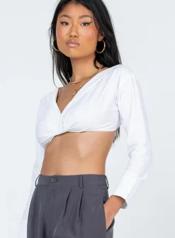 Princess Polly Botany Long Sleeve Top  White Cheap