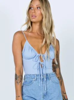 Princess Polly Bow Bodysuit  Blue Outlet