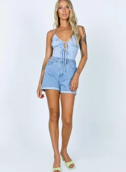 Princess Polly Bow Bodysuit  Blue Outlet