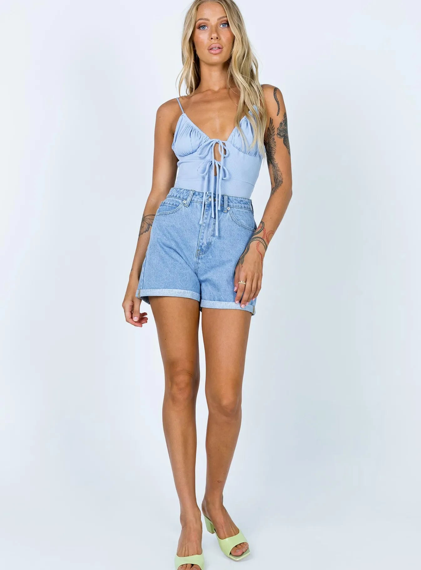 Princess Polly Bow Bodysuit Blue Outlet