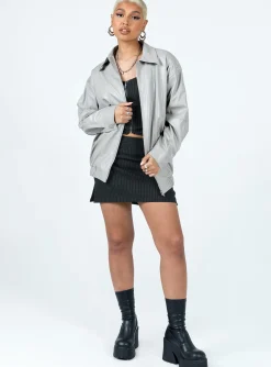 Princess Polly Braelynn Faux Leather Bomber Jacket  Grey Clearance