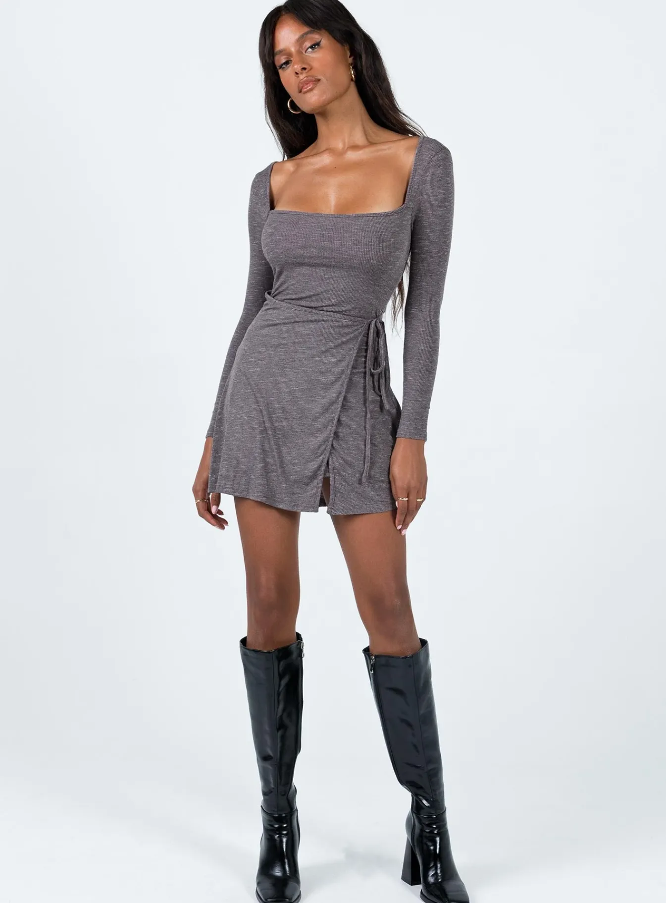 Princess Polly Braidwood Long Sleeve Mini Dress Grey Fashion