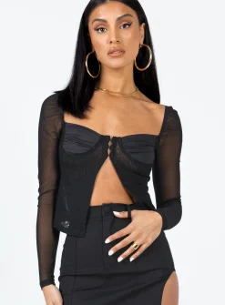 Princess Polly Bremmer Long Sleeve Top  Black Hot