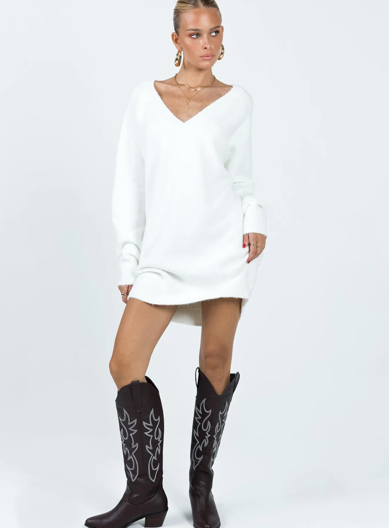 Princess Polly Breslin Sweater Dress Beige Sale