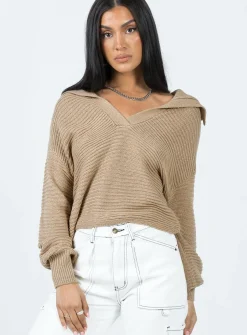 Princess Polly Brihni Oversized Knit Sweater  Beige Flash Sale