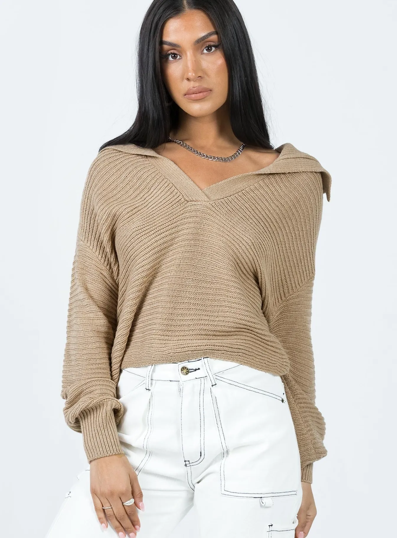 Princess Polly Brihni Oversized Knit Sweater Beige Flash Sale