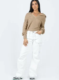 Princess Polly Brihni Oversized Knit Sweater  Beige Flash Sale