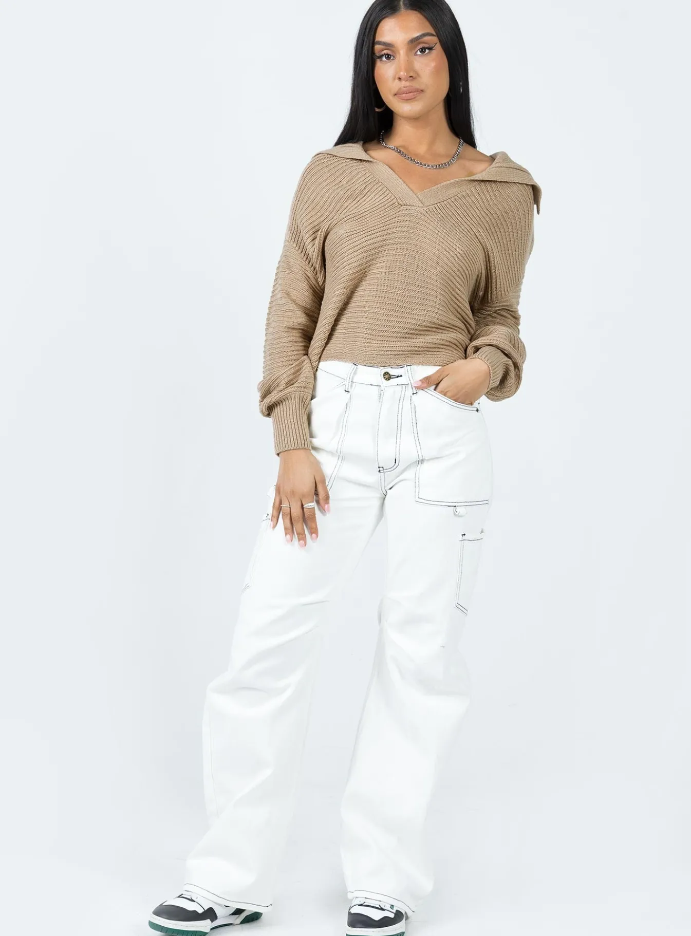 Princess Polly Brihni Oversized Knit Sweater Beige Flash Sale